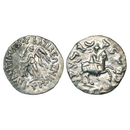 Indo-Greeks, silver drachm of Antimachos II (160-155 BC), BN series 1, 2.34g. Obv: Nike ho