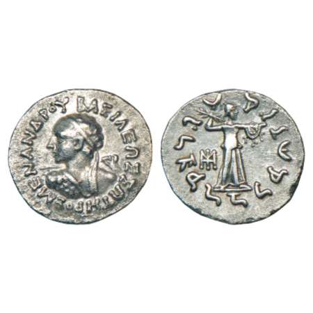 Indo-Greeks, silver drachm of Menander I (155-130 BC), BN Series 3, 2.37g. Obv: Diademed k