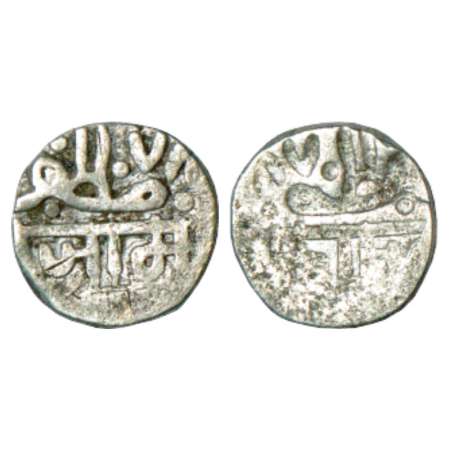 Nawanagar, Hammered coinage, silver ½ kori, 2.31g, AH (9)78 (Frozen), obverse brockage (La