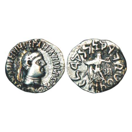 Indo-Greeks, silver drachm of Apollodotos II (85-60 BC), BN series 2, 2.09g. Obv: Diademed