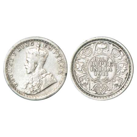 George V, silver ½ rupee, 1911, Calcutta mint, no dot, pig type, PR 318; GK 1045. About ex
