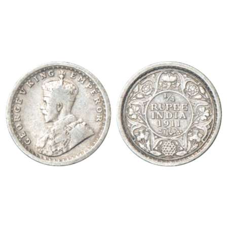 George V, silver ¼ rupee, 1911, Calcutta mint, no dot, pig type, PR 440; GK 1080. Very fin