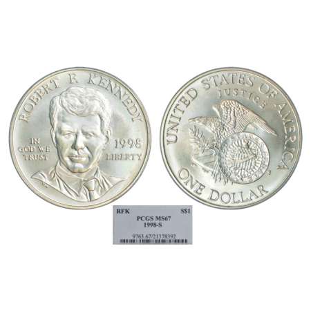 United State of America, Robert F. Kennedy, silver dollar, 1998, 'S' mint mark. Graded as 