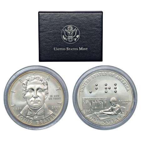 United State of America, 2009, Louis Braille commemorative silver dollar, proof, 26.73g. U