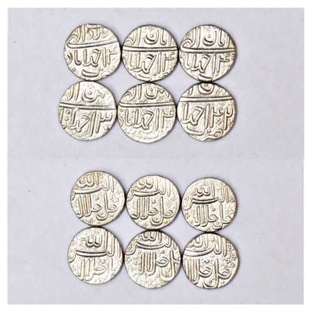 Akbar silver rupee (6), Ahmadabad mint, 1x Farwardin 2x Aban and 3x Bahman month. (6 coins