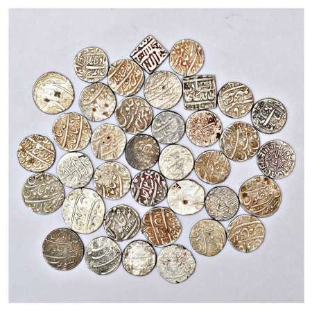 A group of 37 silver rupee, includes Mughal Maratha, Princely State, Presidency and Foreig
