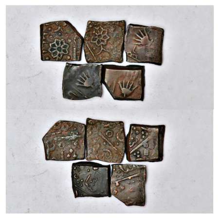 A group of 5 Lunawada copper paisa, includes 2 different types. (5 coins)