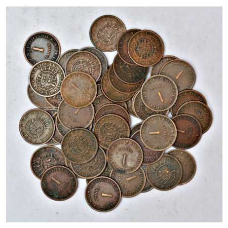 A group of 51 Portuguese India 1 tanga bronze coins, all dated 1952. (51 coins)