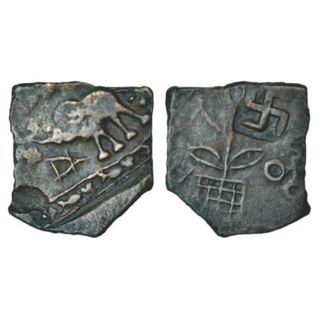 Satavahanas, Siri Satakani (100-50 BC), alloyed copper 'elephant' type coin from Nasik reg
