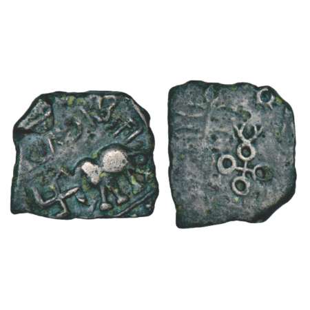 Satavahanas - Siri Satakani (100-50 BC), alloyed copper 'elephant' type coin from Nasik re