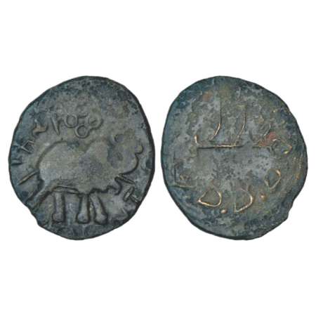 Satavahanas - alloyed copper coin of Siri Satakani (c.100-50BC), elephant type, Nasik regi