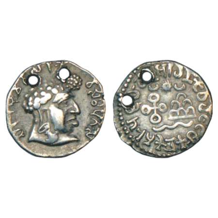 Satavahanas, silver portrait type drachm of Vasithiputa Siri Pulumavi (85-125 AD), pierced