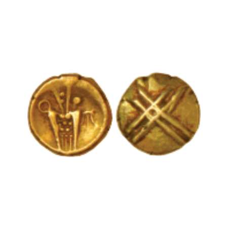 South Coromandel Coast, gold fanam, copying designs of Sri Ranga Raya III (1642-1672 AD), 