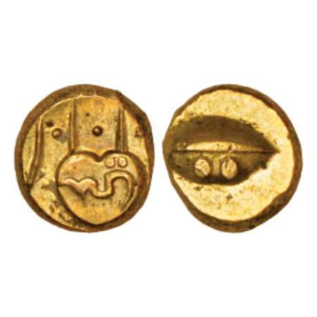 Sultans of Bijapur, anonymous issue, gold pagoda, 3.36g. A boat like uncertain symbol on o