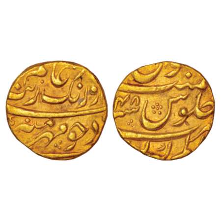 Aurangzeb (1658-1707 AD), gold mohur, 11.01g, Alamgirpur mint at bottom, RY 48, KM 315.66.