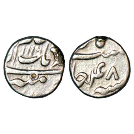 Aurangzeb (1658-1707 AD), silver ¼ rupee, 2.87g, mint off flan, AH 1116/RY 48. Mount remov