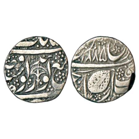 Sikh Empire, silver rupee, Amritsar mint, 'Nanak Shahi' couplet, frozen year VS 1885, chha
