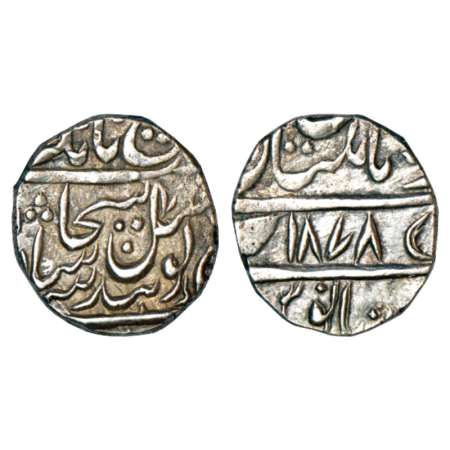 Sikh Empire, 2nd sikh occupation of multan, silver rupee, Multan mint, VS 1878. Obv: Nanak