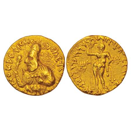 Kushans, gold Dinar of Wima Kadphises (110-127 AD), Göbl 19, 7.94g. Obv: bust of bearded k