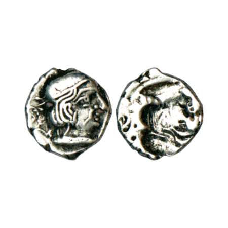 Western Kshatrapas, obverse brockages (Lakhi), with bust of king facing right, wearing a f