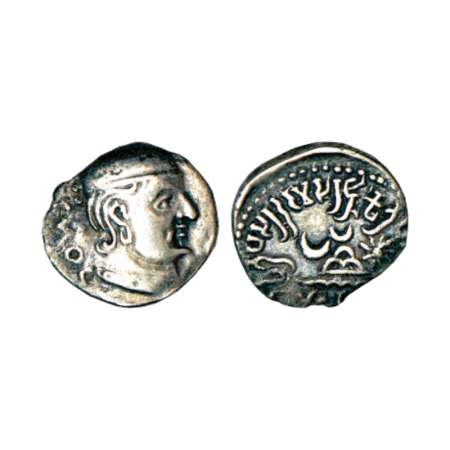 Western Kshatrapas, Karddamaka dynasty, silver drachm of Rudradaman I as Mahakshatrapa (13