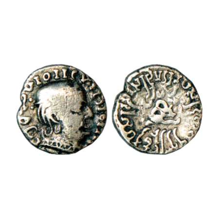 Western Kshatrapas, Karddamaka dynasty, silver drachm of Rudrasena I as Kshatrapa (199-202