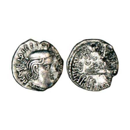 Western Kshatrapas, Karddamaka dynasty, silver drachm of Rudrasena I as Mahakshatrapa (199
