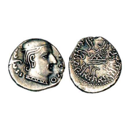 Western Kshatrapas, Karddamaka dynasty, silver drachm of Rudrasena I as Mahakshatrapa (199
