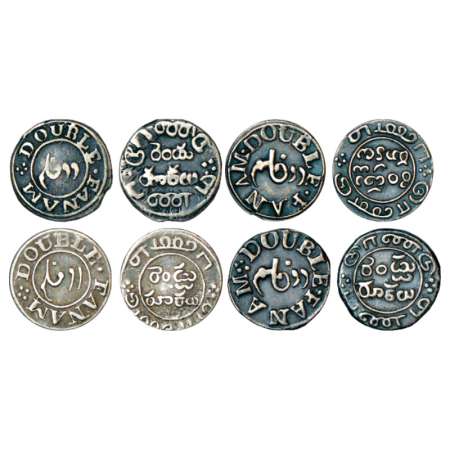 Madras Presidency,silver 2 fanam (4), AD 1807, first type plain edge. This group of four C
