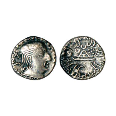 Western Kshatrapas, Karddamaka dynasty, silver drachm of Rudrasena I as Mahakshatrapa (199