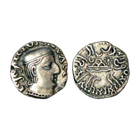 Western Kshatrapas, Karddamaka dynasty, silver drachm of Rudrasena I as Mahakshatrapa (199