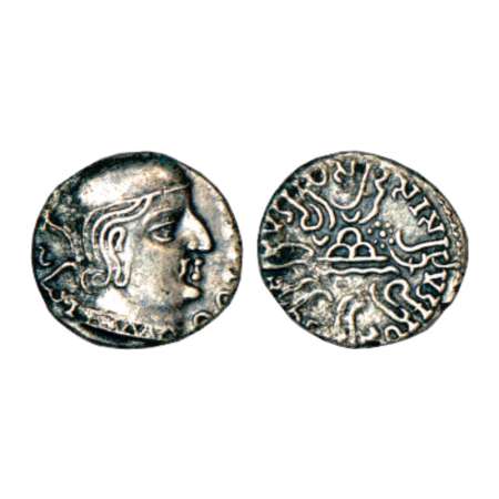 Western Kshatrapas, Karddamaka dynasty, silver drachm of Rudrasena I as Mahakshatrapa (199
