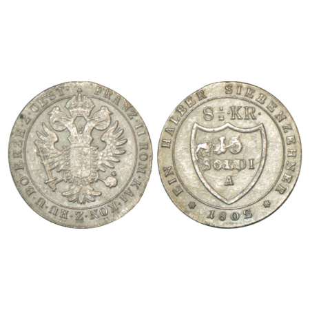 Italy State-Gorizia, Franz II, billon 15 Soldi (8½ Kreuzer), 1802, 5.13g. Obv: crowned dou