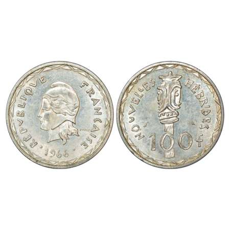 New Hebrides, silver 100 francs, 1966, 24.99g. Obv: Marianne facing left and wearing the p