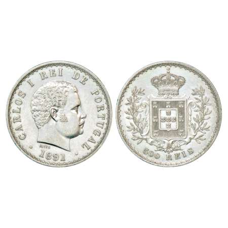Portugal, Carlos I (1889-1908 AD), silver 500 reis, 1891, 12.50g. Obv: portrait bust of Ca
