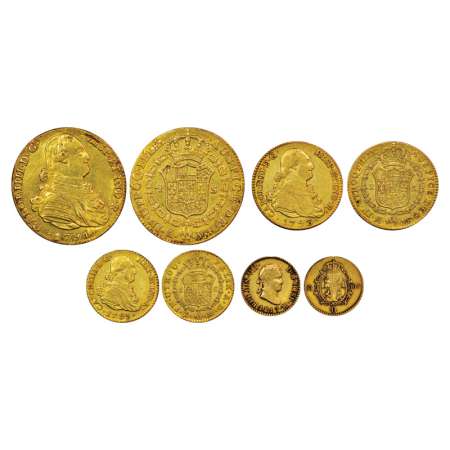 Spain, set of 4 gold coins, 1x 4 Escudos, 1791, 13.30g. 1x 2 Escudos, 1793, 6.55g. 1x 1 Es