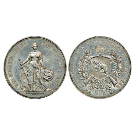 Switzerland, silver 5 francs, 24.91g. 1885, Bern shooting festival, KM X S17. Very fine+, 