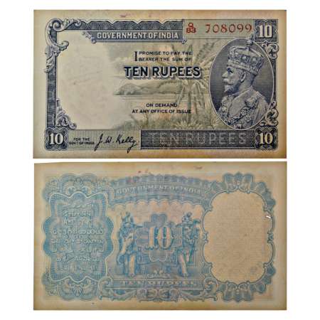 British India, George V, 10 rupees, ND (1935), signed by J.W. Kelly, serial no.: Q83 70809