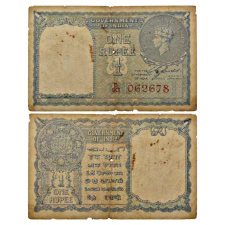 British India, George VI, 1 Rupee, 1940, signed by C. E. Jones, serial no.: D93 062678 in 