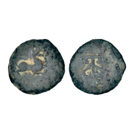Lion' type Maharathis in North Karnataka, uninscribed lead coin (200-250 AD), 1.73g. Obv: 