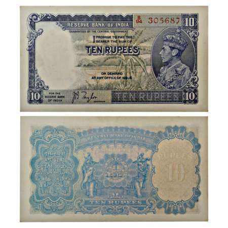 British India, George VI, 10 rupees, ND (1938), signed by J.B. Taylor, serial no.: B94 305