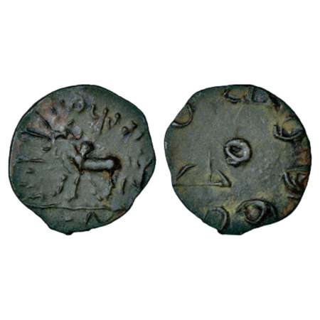 Lesser Satavahanas of Banavasi, alloyed copper coin of Budhananda Satakani (250-300 AD), 1