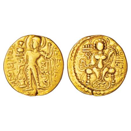 Gupta Empire, gold dinar of Samudra Gupta (350-375 AD), 'Standard/javelin' type, Altekar C