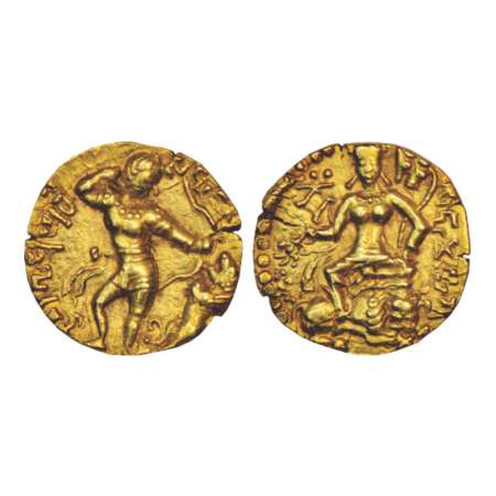 Gupta Empire - gold dinar of Kumara Gupta (c. 415-450 AD), 'Lion Slayer' type, Altekar Cla