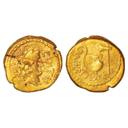 Rome, Julius Caesar (early 46 BC), gold Aureus, 8.00g, Rome mint; Aulus Hirtius, praetor. 