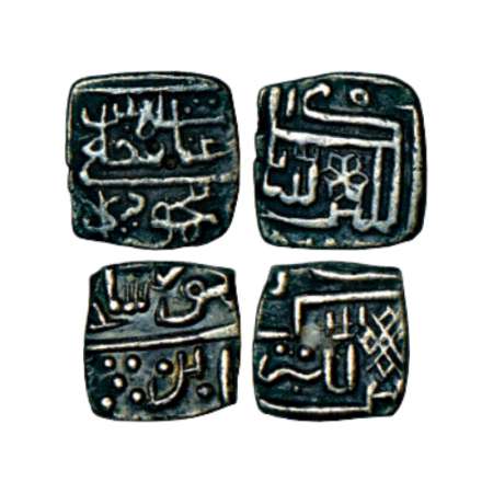 Sultans of Malwa, silver 1/8 tanka (2), 1x Ghiyath Shah, 1.14g, G&G M78 and 1x Mahmud Shah