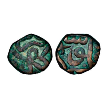 Akbar (1556-1605 AD), copper 1/8th Dam or 'Damra', Urdu Zafar Qarin mint, undated 2.26g. V
