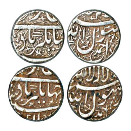 Jahangir (1605-1627 AD), silver rupee (2), Ahmadnagar mint, KM 141.1. (2 coins) Very fine+