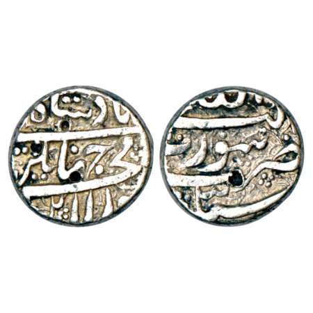 Jahangir (1605-1627 AD), silver rupee, Surat mint, RY-3, 'Allahu Akbar' added on reverse i
