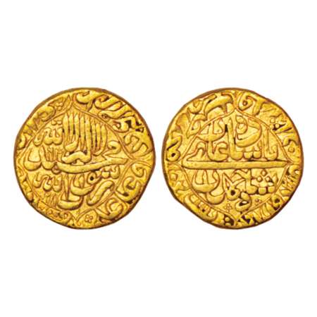 Shah Jahan (1628-1658 AD), gold mohur, 10.92g, Daultabad mint, AH 1064/RY 28, both sides q
